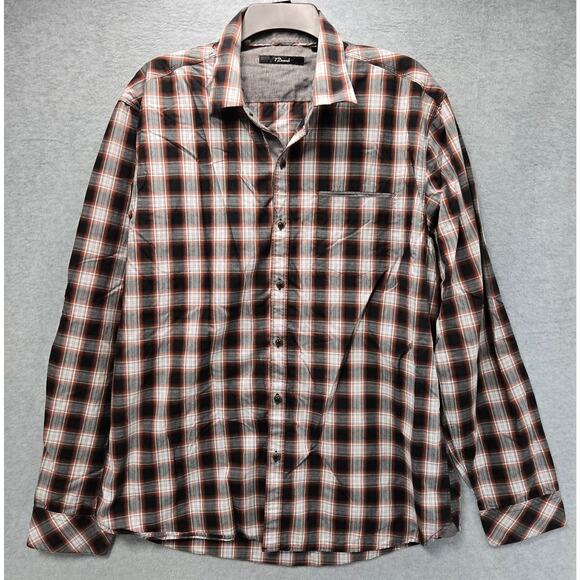 7 Diamonds Brown Plaid Button Front Shirt Size XL - Picture 1 of 5